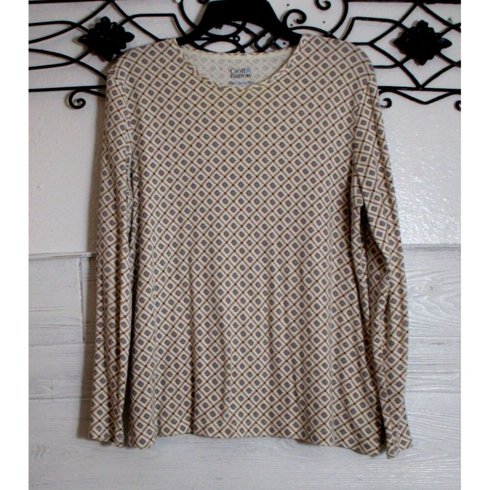 Croft & Barrow Knit Top Women's Size L Multicolored Geometric Long Sleeve